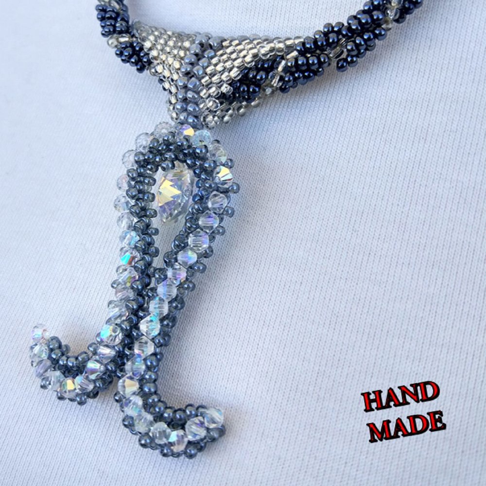 Sand Bead Crystal Necklace Hand Made